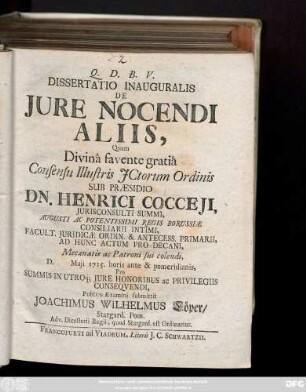 Dissertatio Inauguralis De Jure Nocendi Aliis