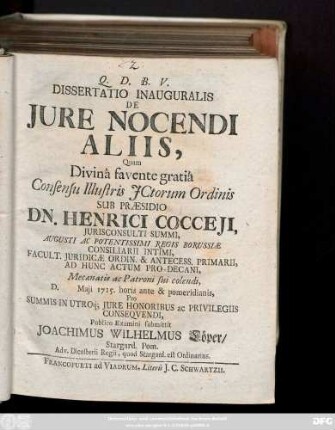 Dissertatio Inauguralis De Jure Nocendi Aliis