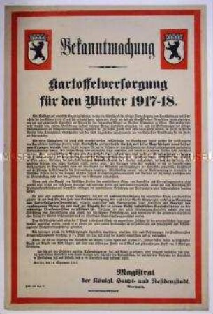 Maueranschlag zur Kartoffelversorgung für den Winter 1917/18