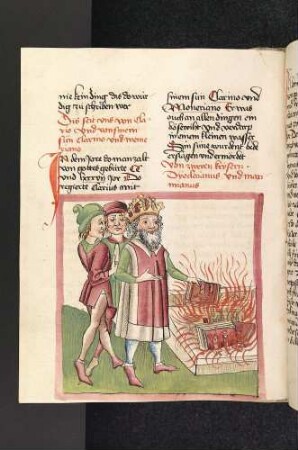 Kaiser Diocletianus wirft die Bücher der Christen ins Feuer
