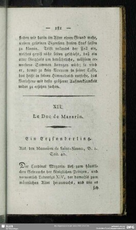 XII. Le Duc de Mazarin. Ein Erzsonderling