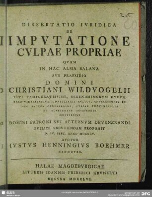 Dissertatio Iuridica De Imputatione Culpae Propriae