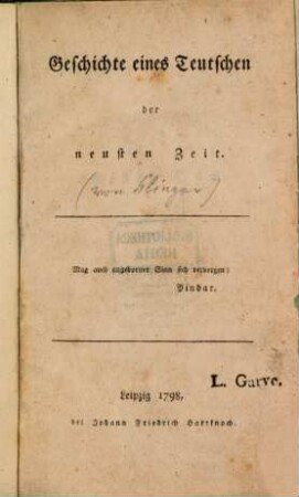 Geschichte eines Teutschen der neuesten Zeit