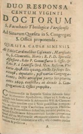 Duo responsa centum viginti Doctorum S. Facultatis Theologicae Parisiensis