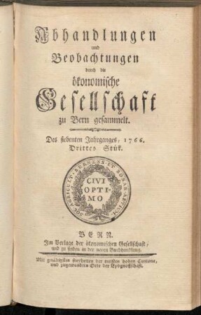 Des siebenten Jahrganges, 1766. Drittes Stük