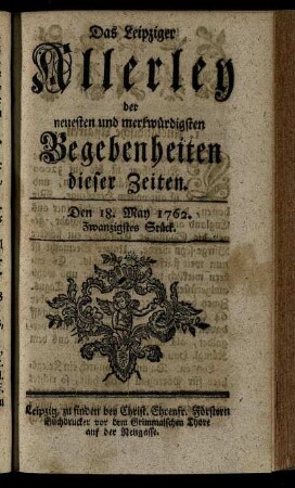 Den 18. May 1762. Zwanzigstes Stück.