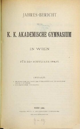 Jahresbericht. 1894/95