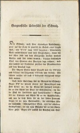 Geognostische Uebersicht der Schweiz