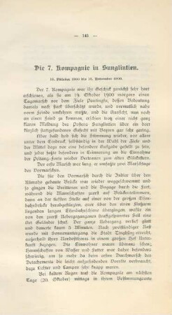 Die 7. Kompagnie in Sunglintien. 19. Oktober 1900 bis 16. November 1900