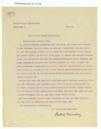Brief an Ida Dehmel
