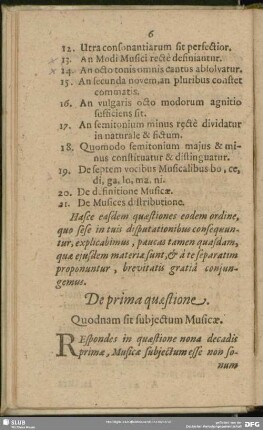 De prima quaestione. Quodnam sit subiectum Musicae