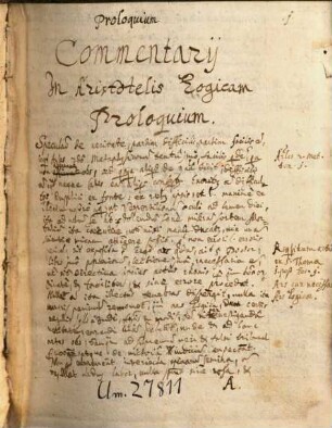 Commentarii in Aristotelis Logicam - BSB Clm 27811