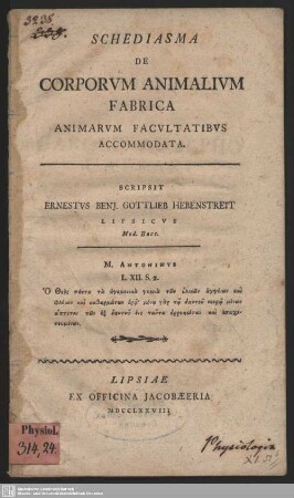 Schediasma De Corporum Animalium Fabrica Animarum Facultatibus Accommodata