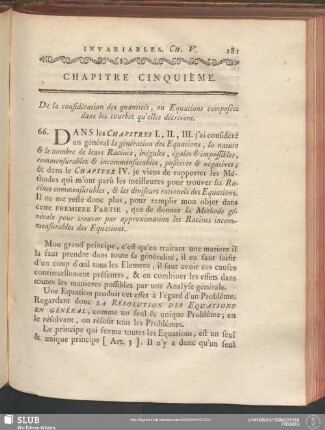 Chapitre Cinquième. De la considération des quantités, ou Equations composées dans les courbes qu'elles décrivent