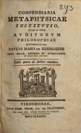 Compendiaria metaphysicae institutio : quam in usum auditorum philosophiae elucubratus est