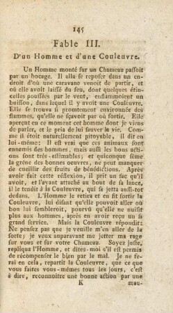 Fable III. D'un Homme et d'une Couleuvre