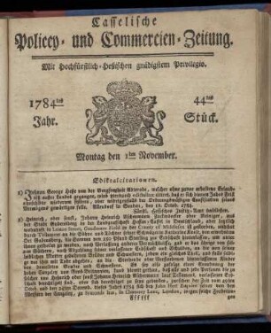 44tes Stueck, Montag den 1ten November. 1784