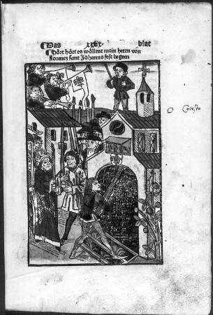 Johannesfest der Wechsler von Florenz (1416) : Concilium Constantiense. Chronik des Ulrich von Richental. Augsburg: A. Sorg, 1483; Blatt 39r: Johannesfest der Wechsler von Florenz. Holzschnitt, koloriert; Dresden: SLUB Ink.60