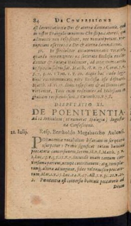 Disputatio XI. De Poenitentia.