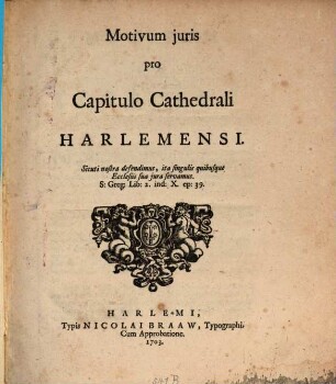 Motivum iuris pro Capitulo Cathedrali Harlemensi