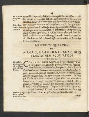 Membrum Quartum. De Modis, Hodiernis Moribus Venationem Acquirendi