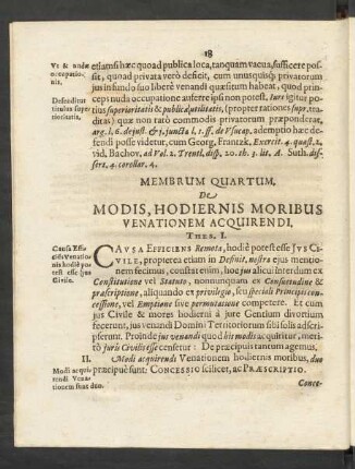 Membrum Quartum. De Modis, Hodiernis Moribus Venationem Acquirendi