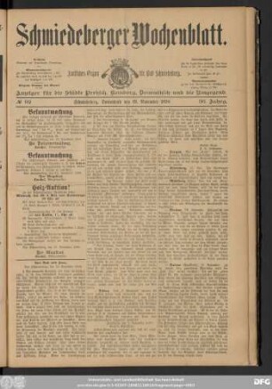 Schmiedeberger Wochenblatt, No 92 Schmiedeberg, Sonnabend den 19. November 1898