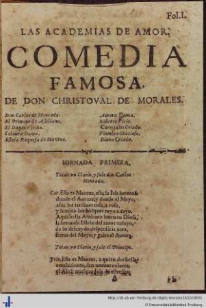 Las academias de amor : comedia famosa: Comedias de diferentes autores