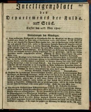 22tes Stueck, den 29ten May 1809
