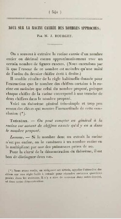 Note sur la racine carrée des nombres approchés.