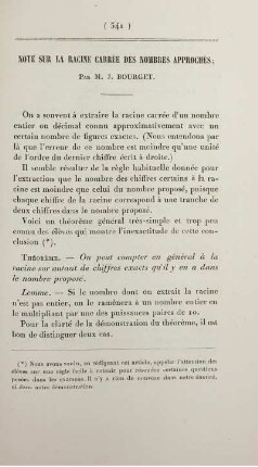 Note sur la racine carrée des nombres approchés.