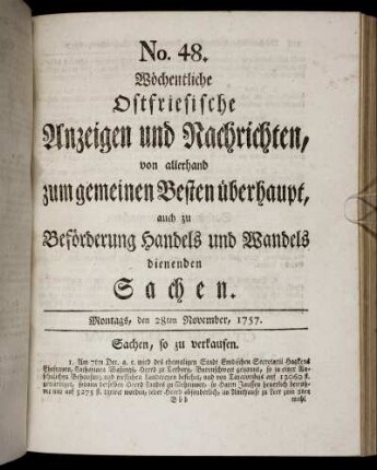 No. 48. Montags, den 28ten November, 1757.