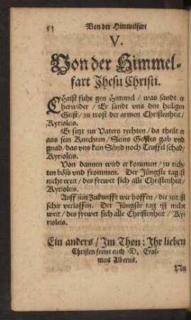 V. Von der Himmelfart Jhesu Christi.