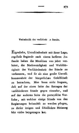 Verhæltnisse der verschiede[ne]n Stænde.