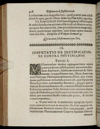 IX. Disputatio De Justificatione Contra Photinianos.