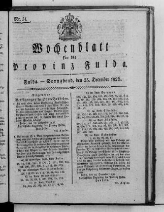 Nr. 51, Ausgabe vom 23. Dezember 1826