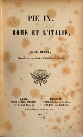 Pie IX. Rome et l'Italie