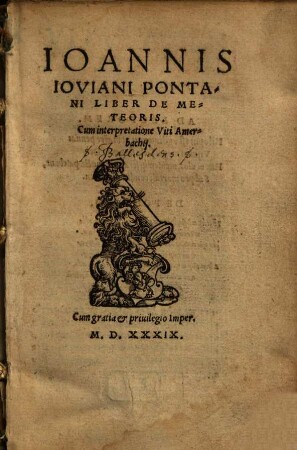 Ioannis Ioviani Pontani Liber De Meteoris