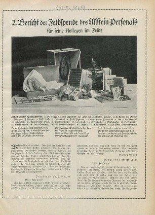 2.1914/15: Bericht der Feldspende des Ullstein-Personals