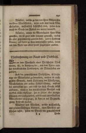 Theilnehmung an Raub und Diebstahl.