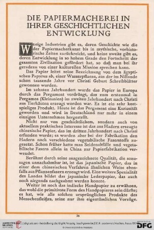 Die Papiermacherei in ihrer geschichtlichen Entwicklung
