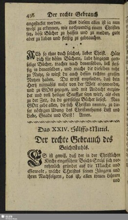 Das XXIV. Hülffs-Mittel. Der rechte Gebrauch des Beichtstuhls