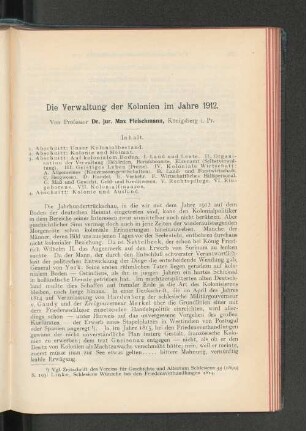 Die Verwaltung der Kolonien im Jahre 1912.