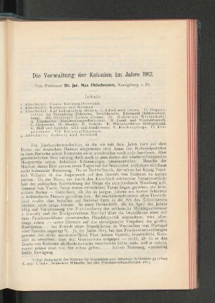 Die Verwaltung der Kolonien im Jahre 1912.