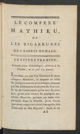 Chapitre Premier. Introduction. Généalogie. Arrivée à la Fleche, et ce qui s'y passa