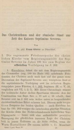 273-327 Das Christenthum und der römische Staat zur Zeit des Kaisers Septimus Severus
