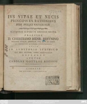 Ivs Vitae Et Necis Principis Ex Rationibvs Ivris Pvblici Vniversalis