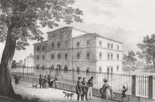 Ansicht von der Freimaurerloge in Dresden, Lithographie, 1839 : Die Freimaurerloge in Dresden / Nach der Natur gez. von Jul. Richter. Lith. von C. W. Arldt. - [Dresden] : [Pietzsch] , [1839]. - 1 Kunstblatt : Lithogr. ; 18 x 12 cm