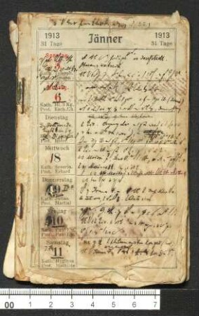 Taschenkalender mit tagebuchähnlichen Aufzeichnungen, 1913