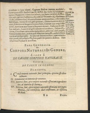 Pars Generalis. De Corpore Naturali In Genere. Liber I. De Causis Corporis Naturalis. Caput I. - VI.